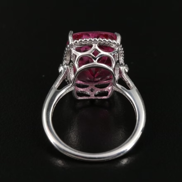 Sterling, Pink Sapphire and White Topaz Openwork Ring - Picture 3 of 5